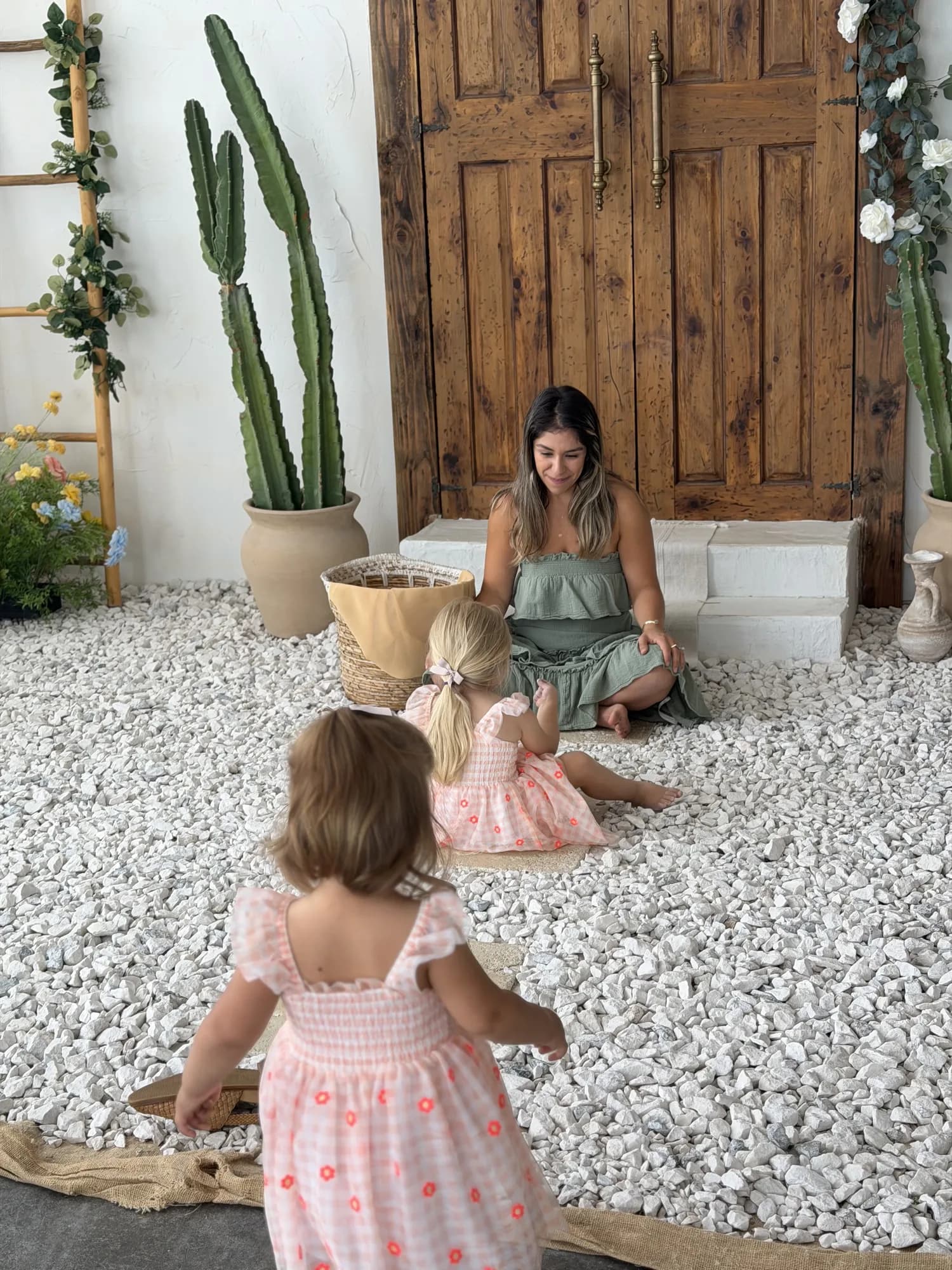 Sally outdoors with her daughters
